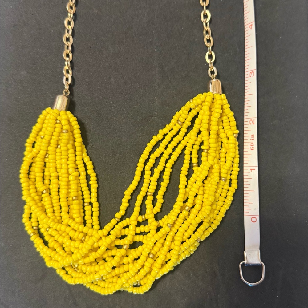 Time and Tru Yellow Multi-Strand Seed Beaded Necklace with Gold-Tone Chain